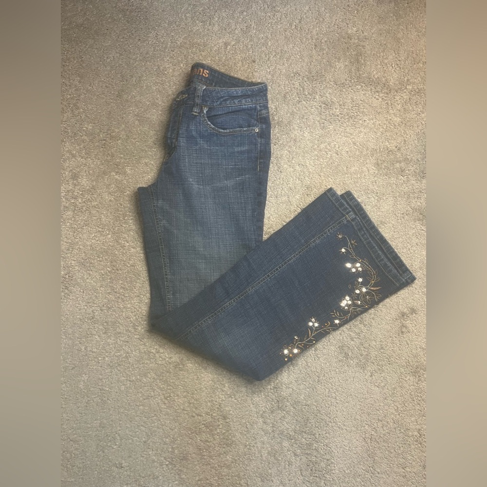 Women's Blue Jeans with Floral Embroidery